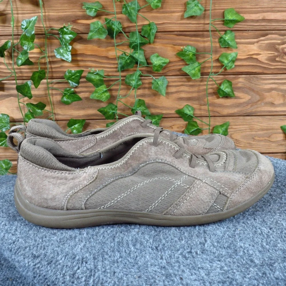 Earth Origins Carly Women Walking Sneaker 11 Wide Comfort Taupe Brown Leather